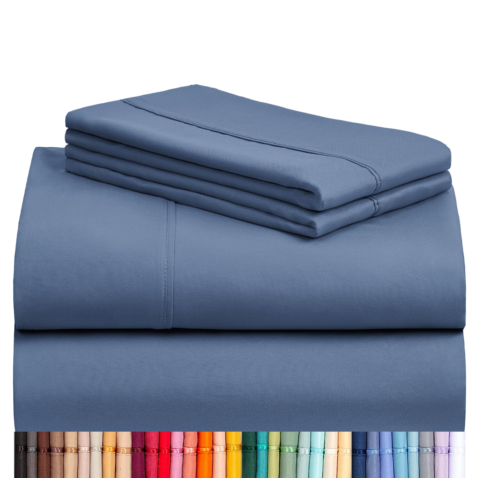 LuxClub front packaging of full size sheet set showing included items and benefits