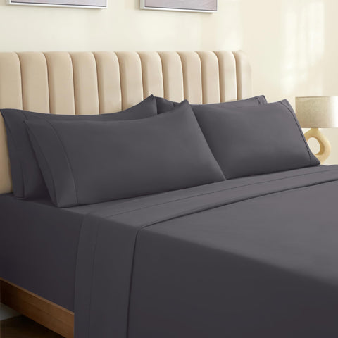 LuxClub branded packaging front view showcasing the king sheet set and modern dark grey color for easy identification