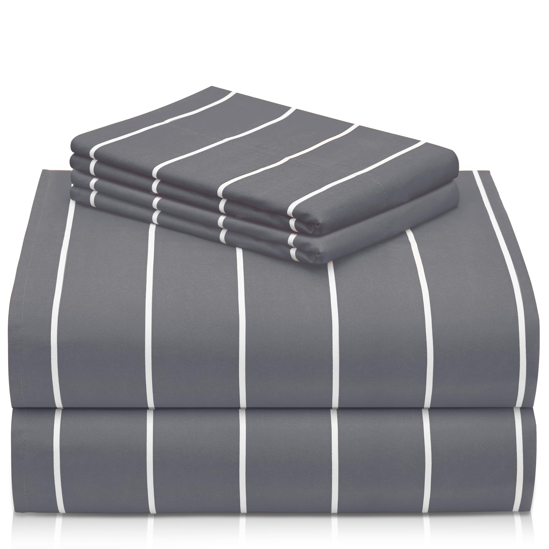 LuxClub front view of king striped sheet set showing neat fold and packaging