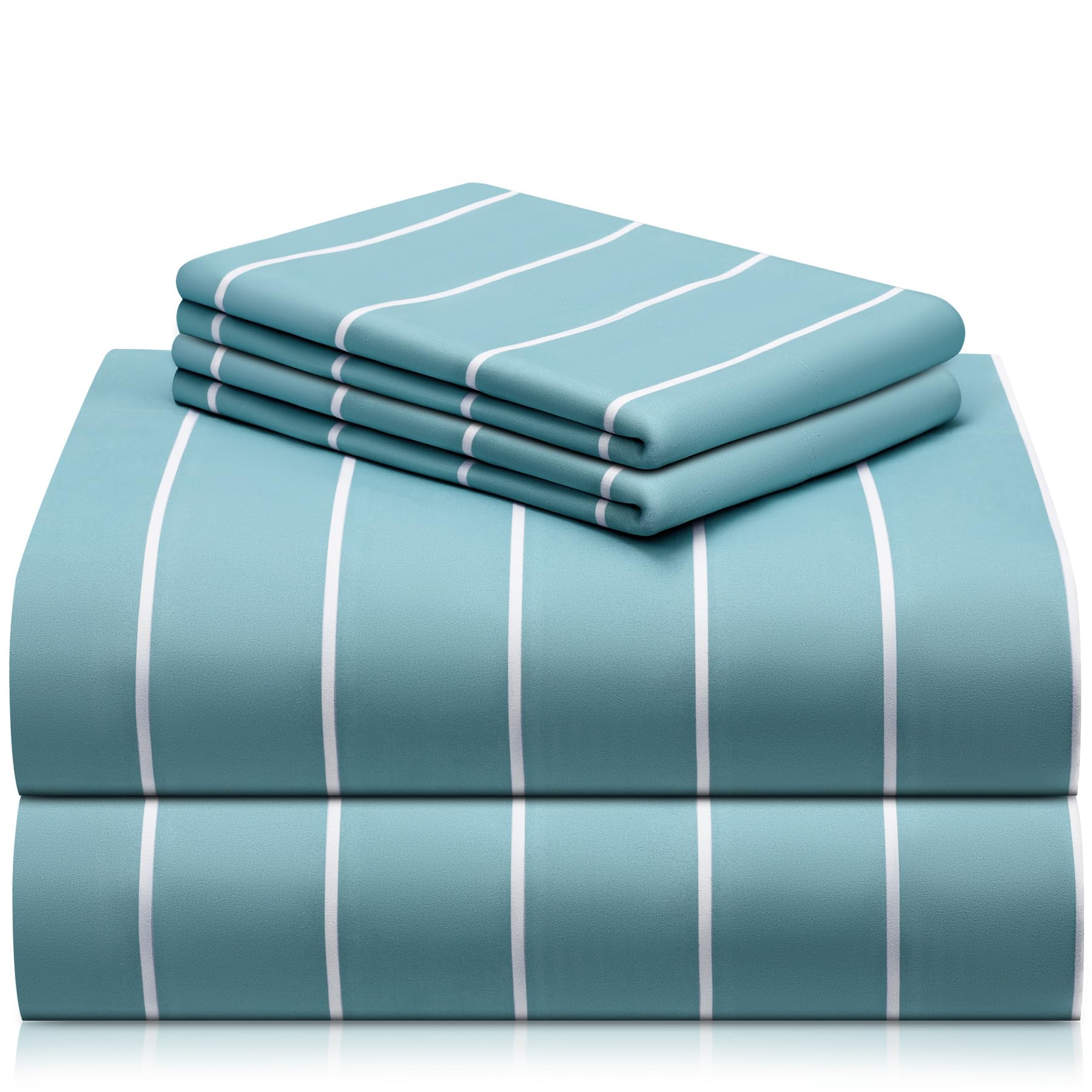 LuxClub front view of queen striped sheet set showcasing design and value