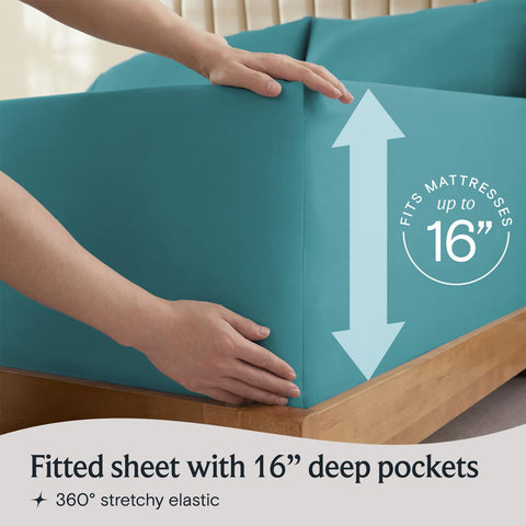 LuxClub sheet fitted over mattress with topper showing secure fit and stability