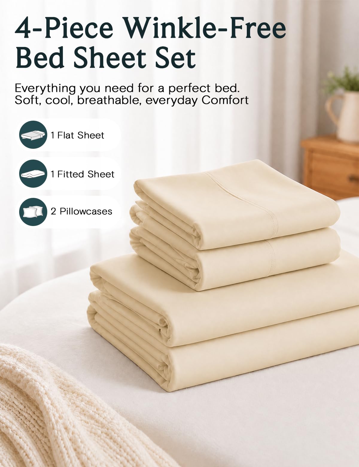 LuxClub fitted sheet on mattress illustrating deep pocket fit and anti-slip benefit