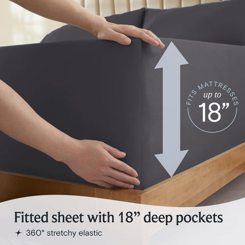 LuxClub fitted sheet on mattress with topper to show deep pocket fit and secure mattress coverage