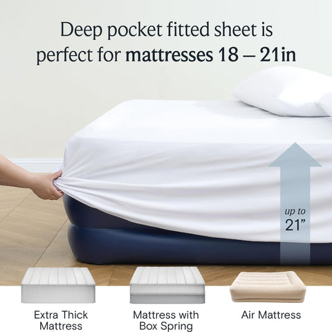 LuxClub sheet on mattress with ruler showing fit for up to 21-inch mattresses