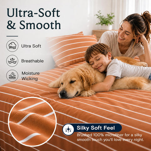 LuxClub close-up of striped flat sheet texture highlighting smoothness