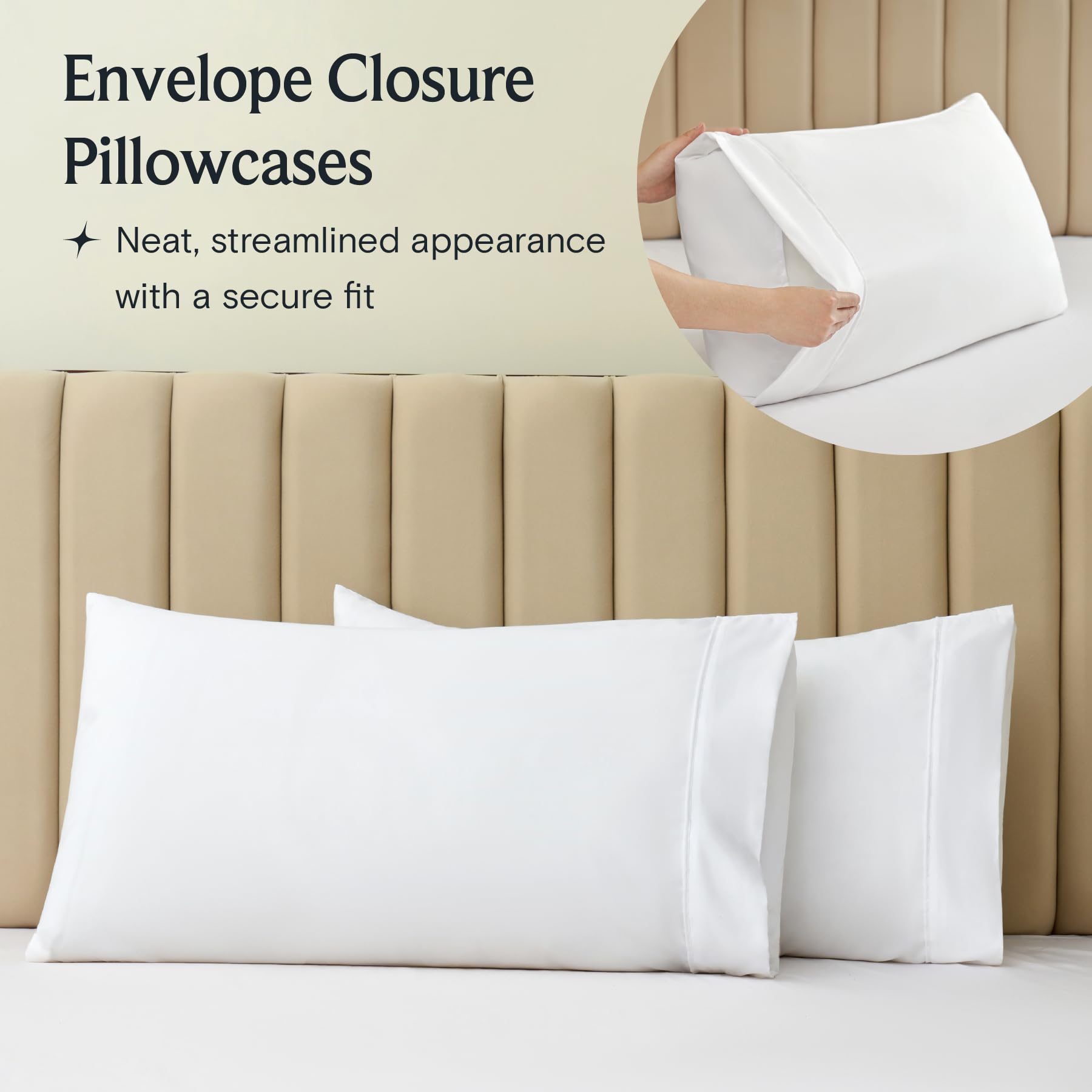 LuxClub smooth folded sheet stack showing wrinkle-resistant neat storage