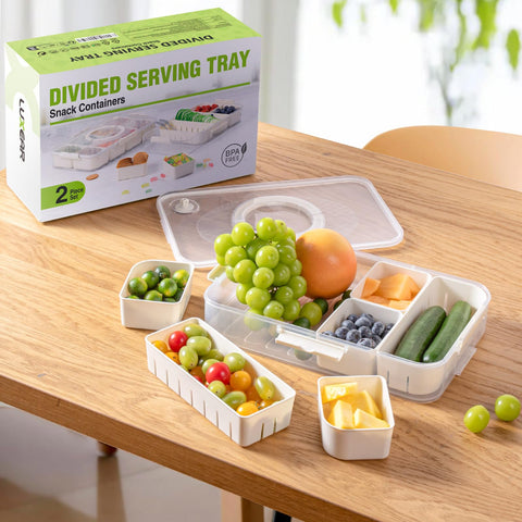 LUXEAR in fridge showing stacked organization and space-saving benefit