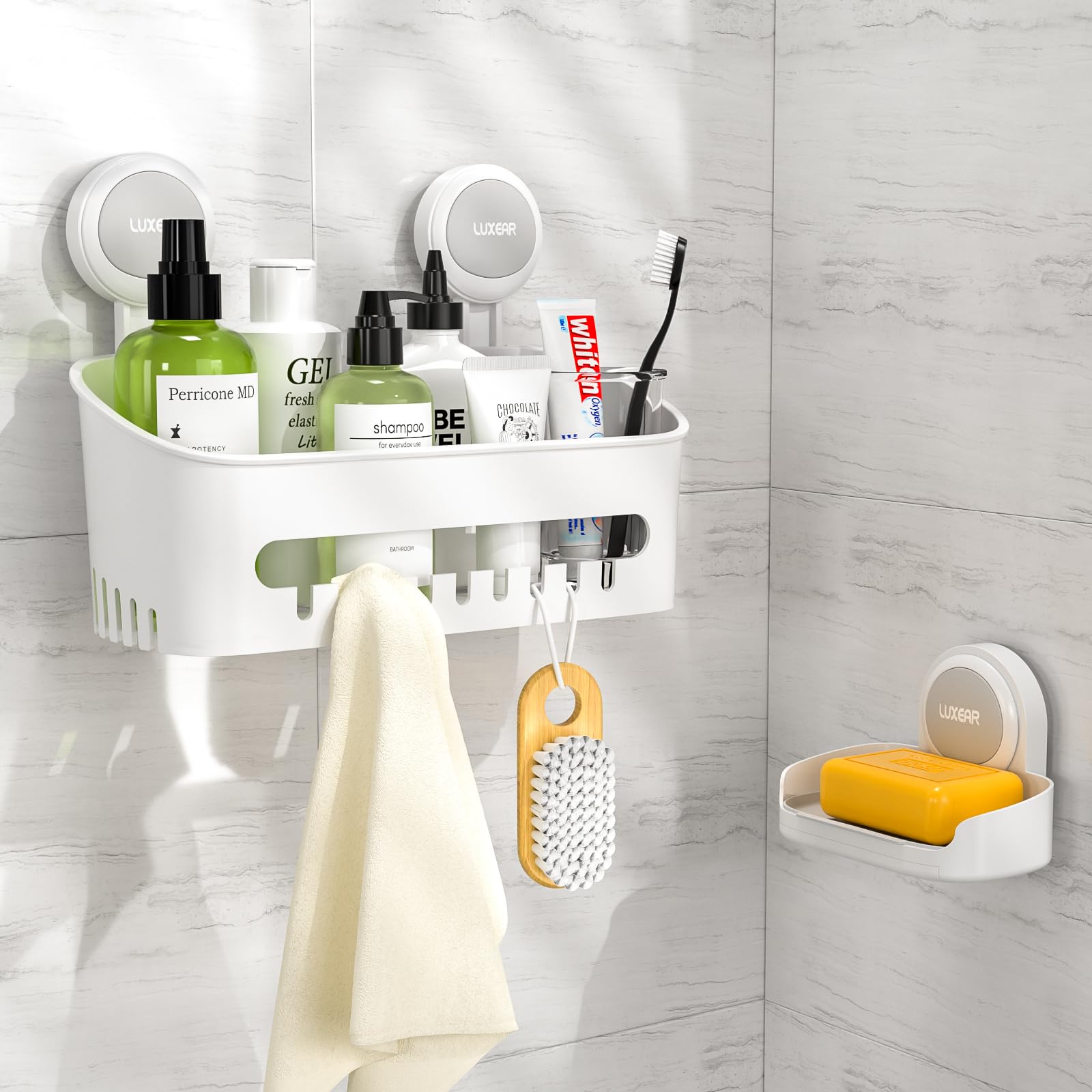 LUXEAR front view showing entire caddy and tidy storage benefit