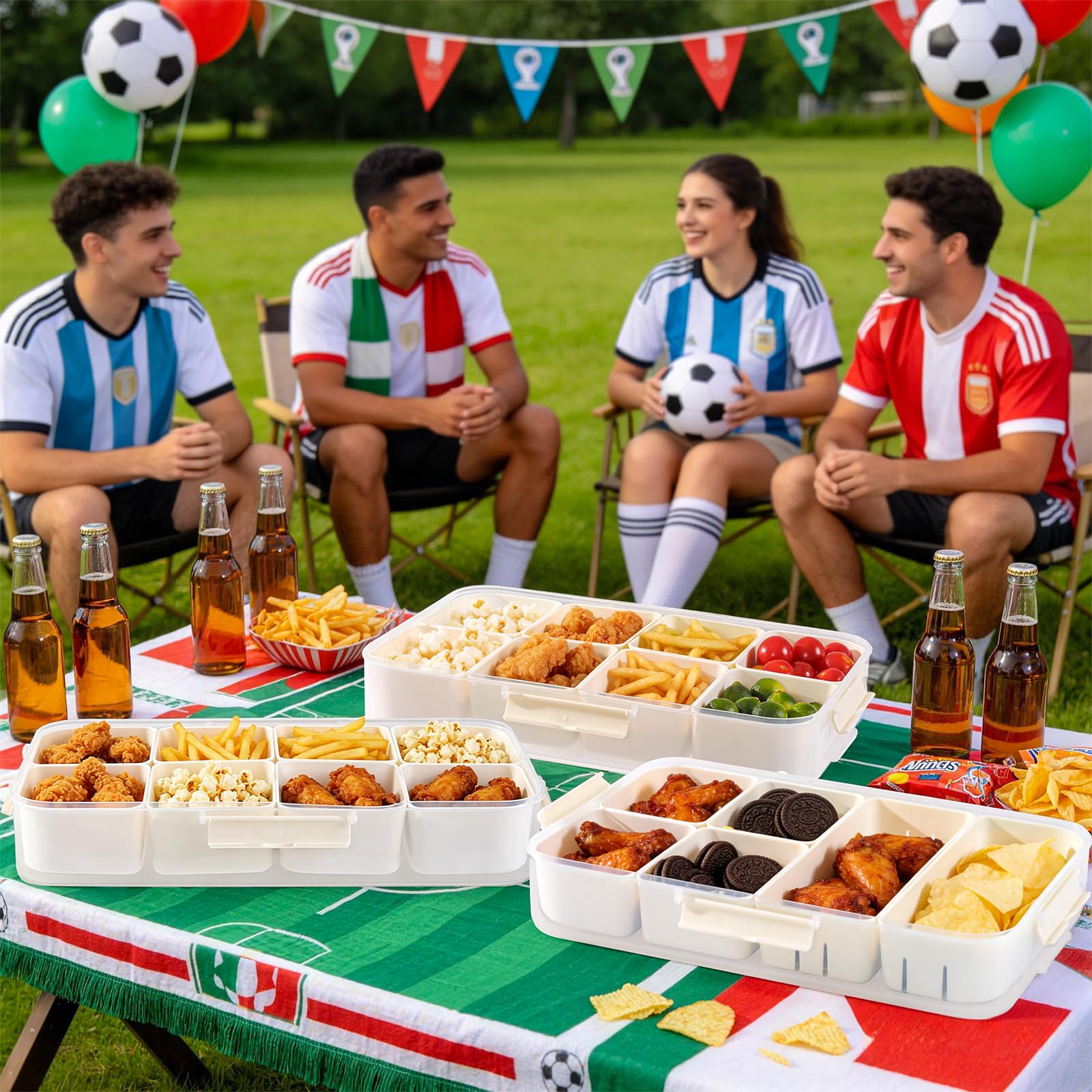 LUXEAR picnic setup with snacks demonstrating outdoor-ready durability benefit