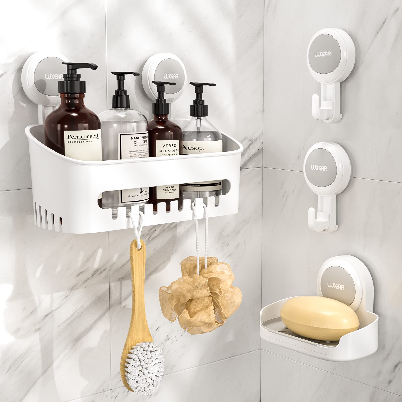 LUXEAR large shower caddy front view showing storage benefit