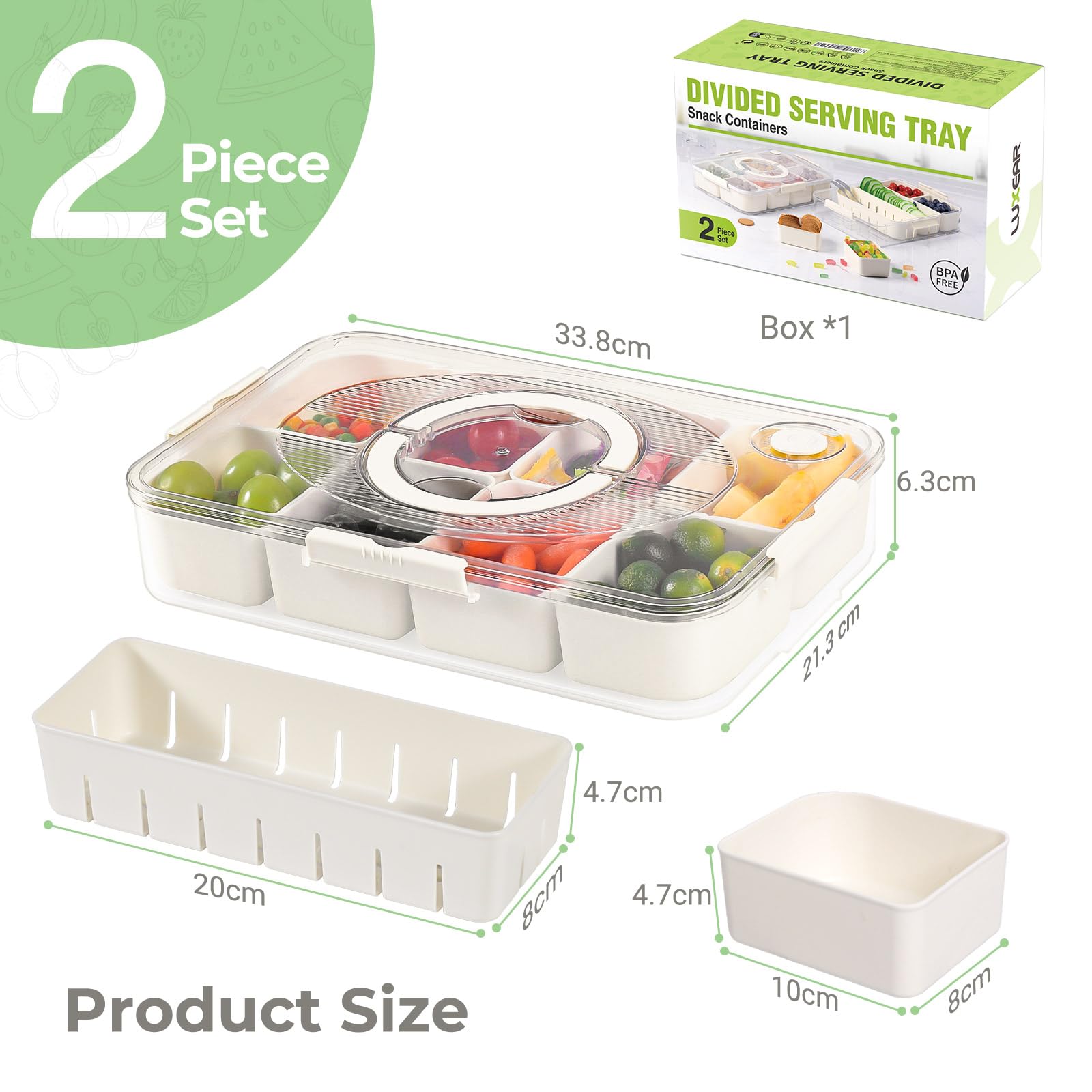 LUXEAR top view displaying eight compartments for organized snack portioning benefit