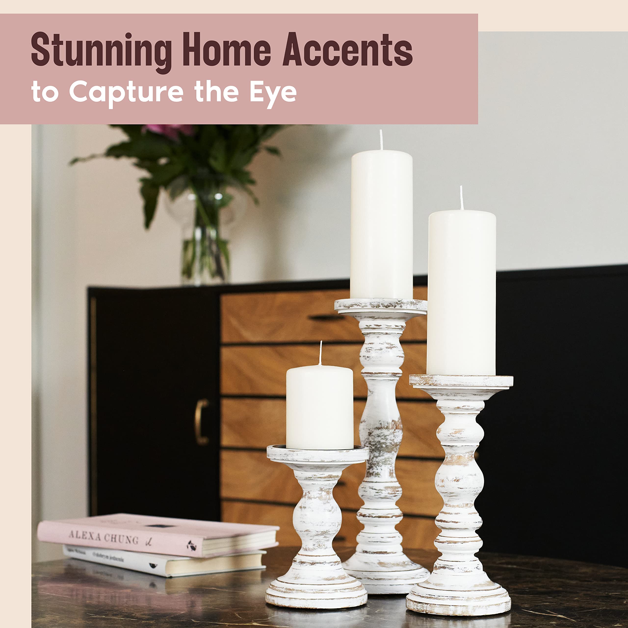 Luxe Designs wooden holder with battery LED candle demonstrating safe soft glow