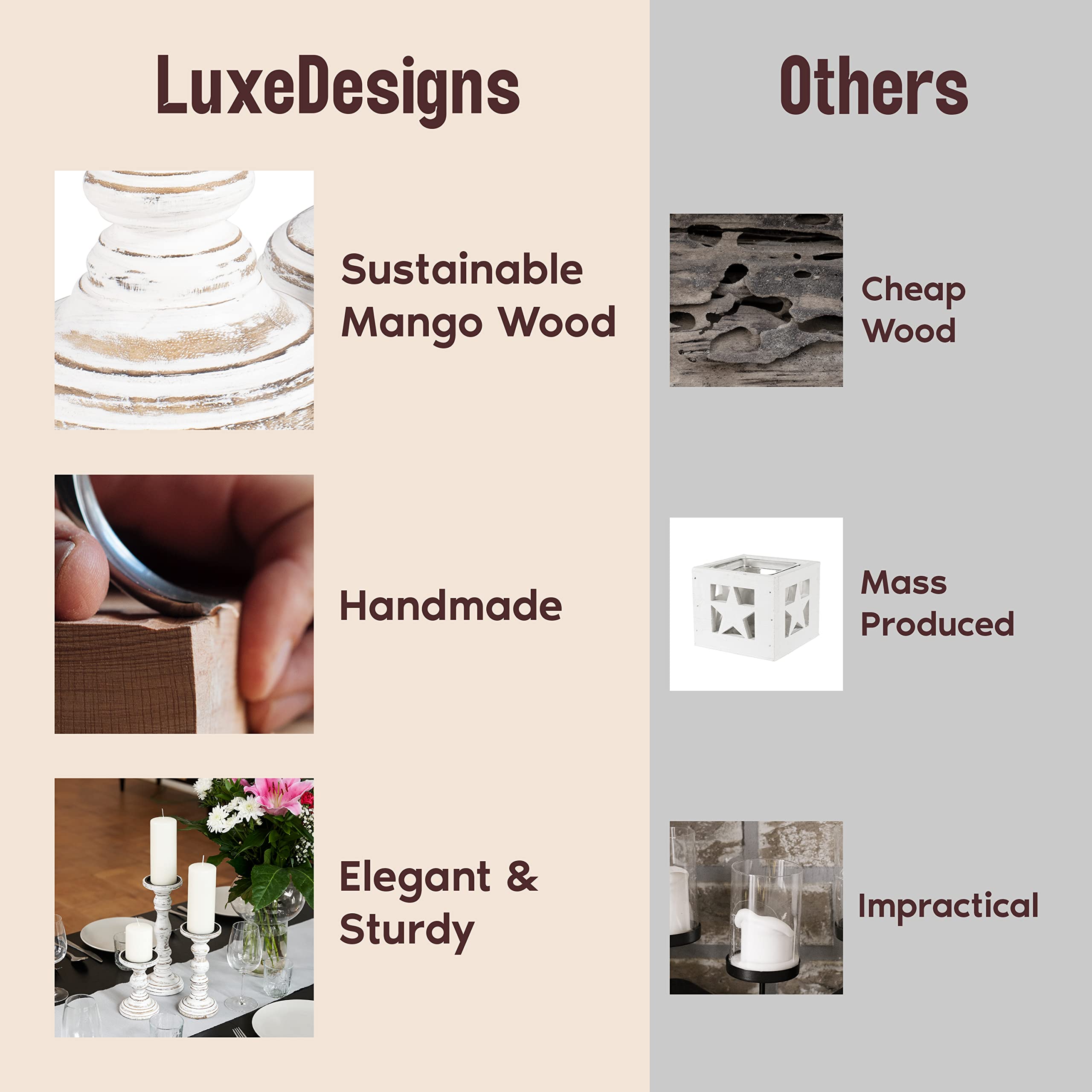 Luxe Designs close-up of mango wood grain showing handcrafted texture and charm