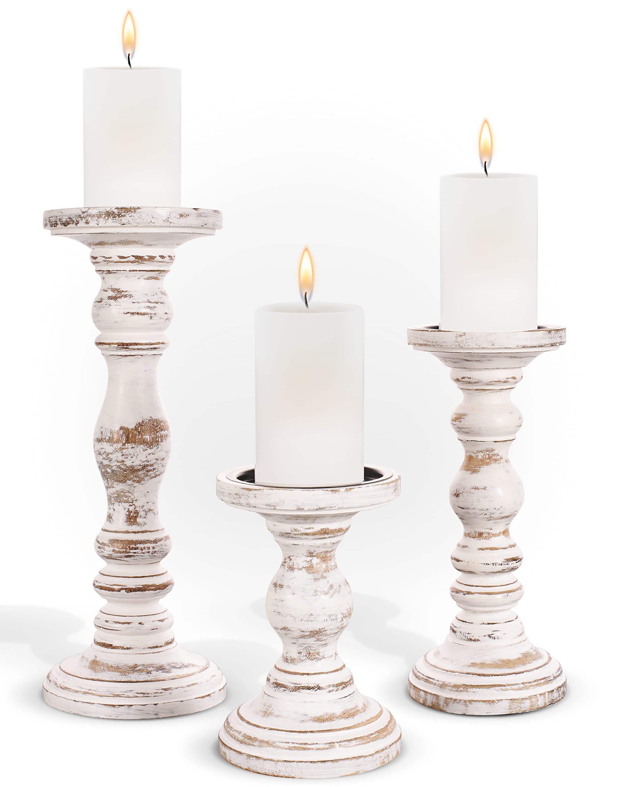 Luxe Designs front view of three-piece candle holder set adding warm ambience