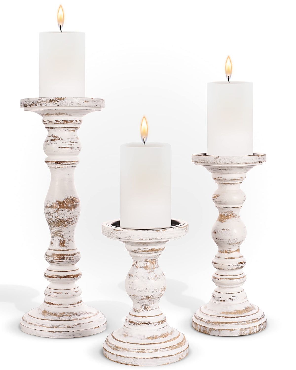 Luxe Designs front view of three-piece candle holder set adding warm ambience