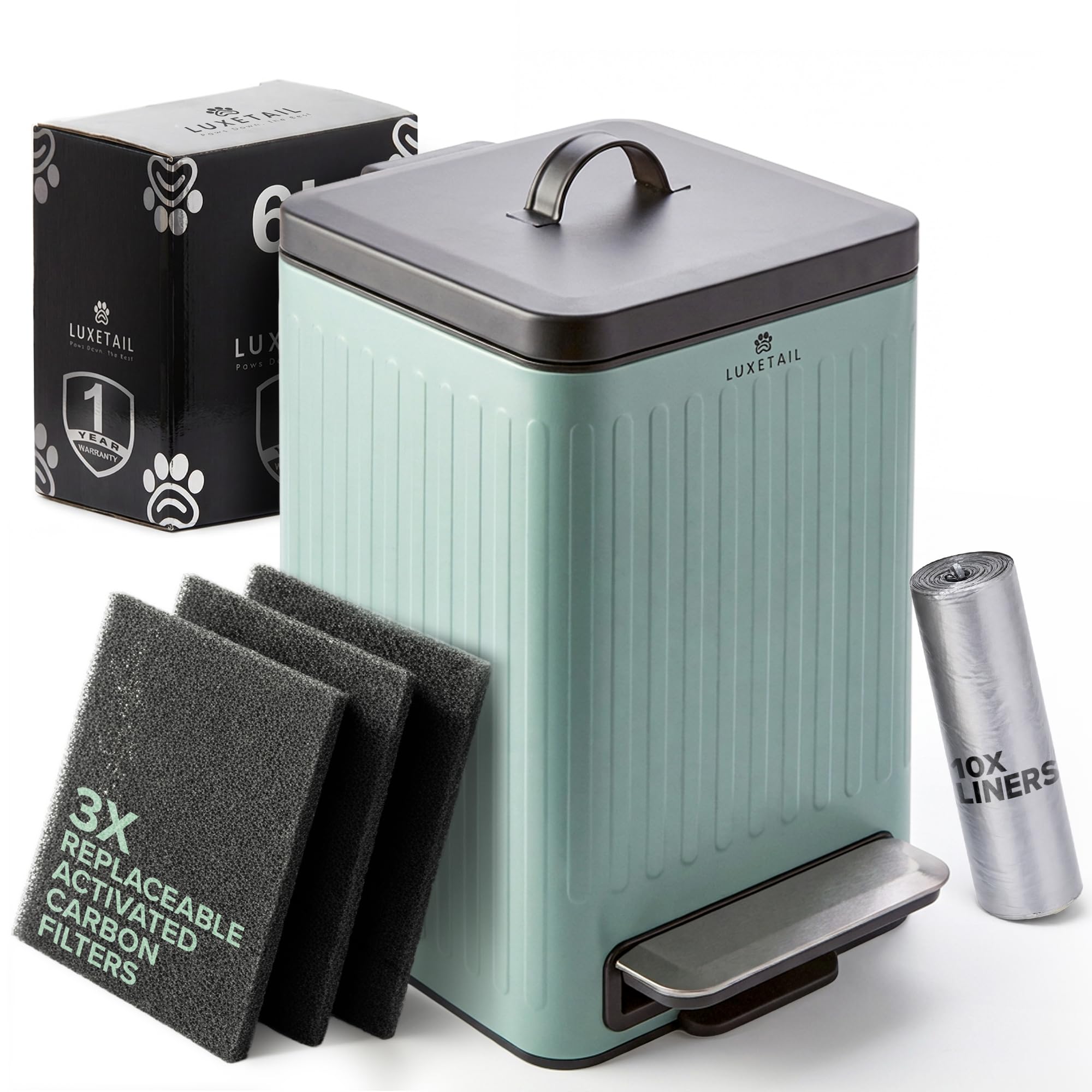 LUXETAIL front view sage green can showing compact design and curb appeal