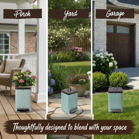 LUXETAIL placed on patio beside plants showing discreet outdoor styling