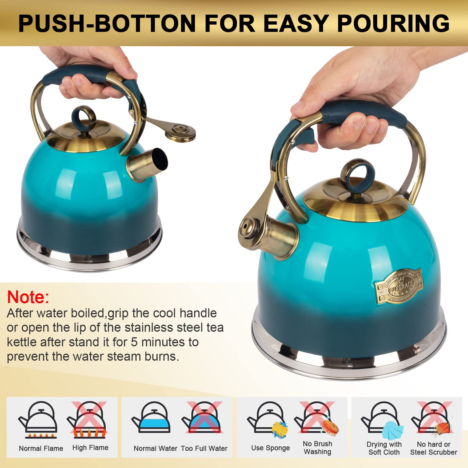 LUXGRACE 3.0 quart kettle next to measuring cup for clear size comparison