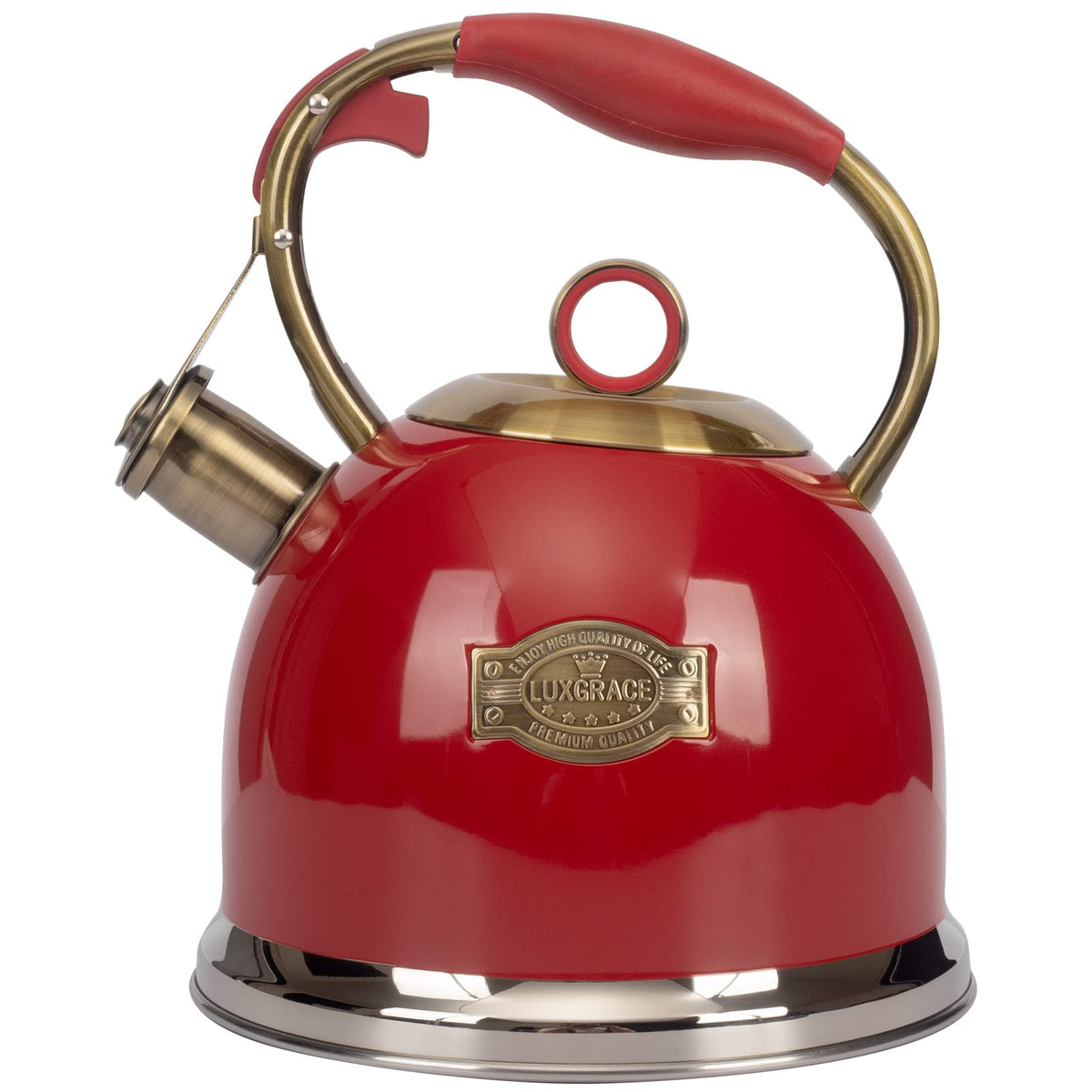 LUXGRACE front view red teakettle showing elegant design and durable build