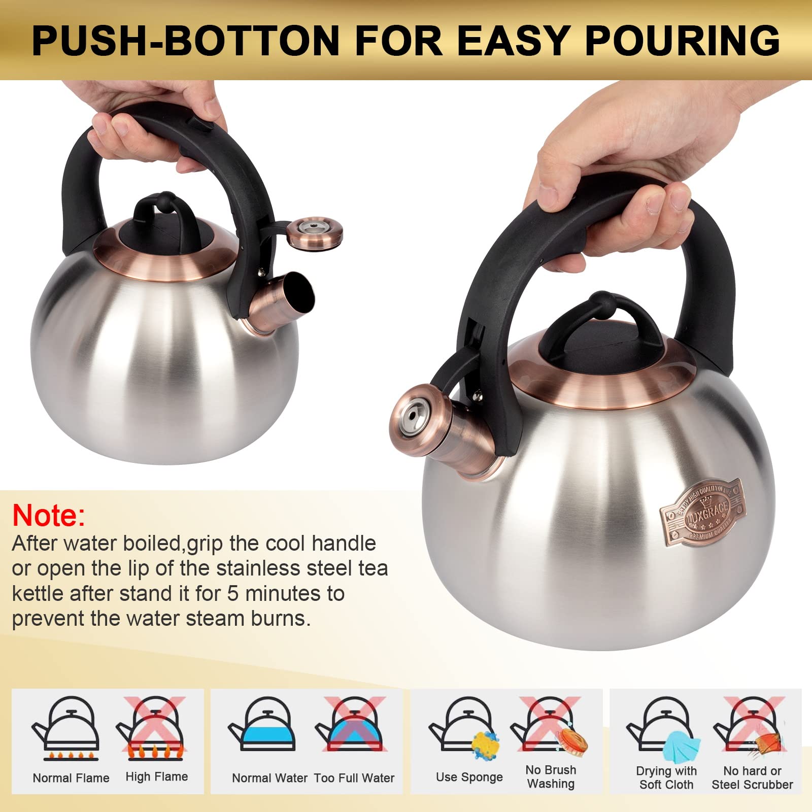 LUXGRACE kettle being poured into cup demonstrating one-handed trigger convenience