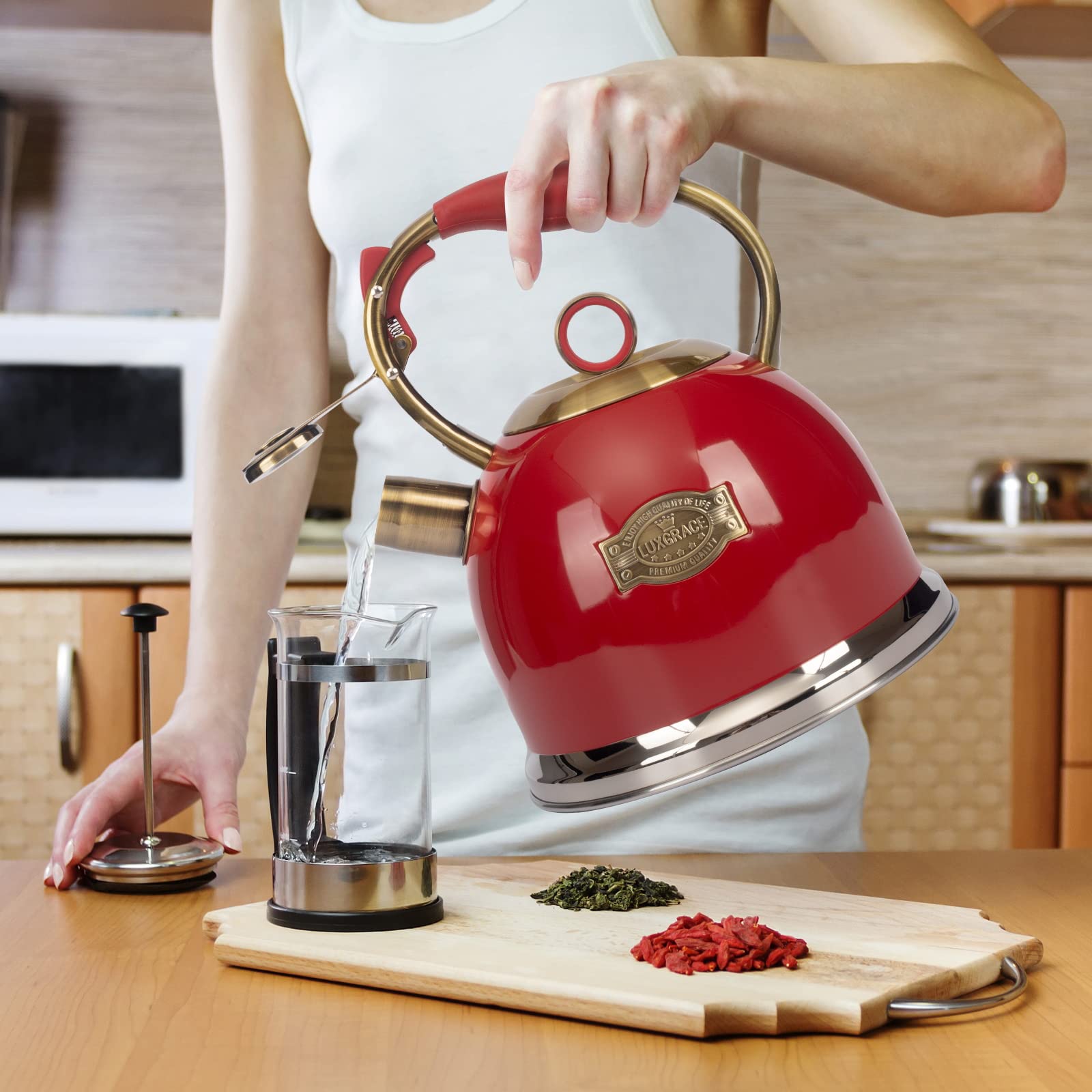 LUXGRACE kettle in kitchen lifestyle scene adding color and function