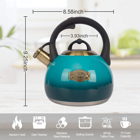 LUXGRACE kettle on gas stove demonstrating compatibility and fast boiling