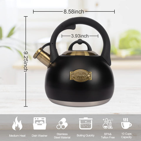 LUXGRACE kettle on induction cooktop demonstrating broad stovetop compatibility