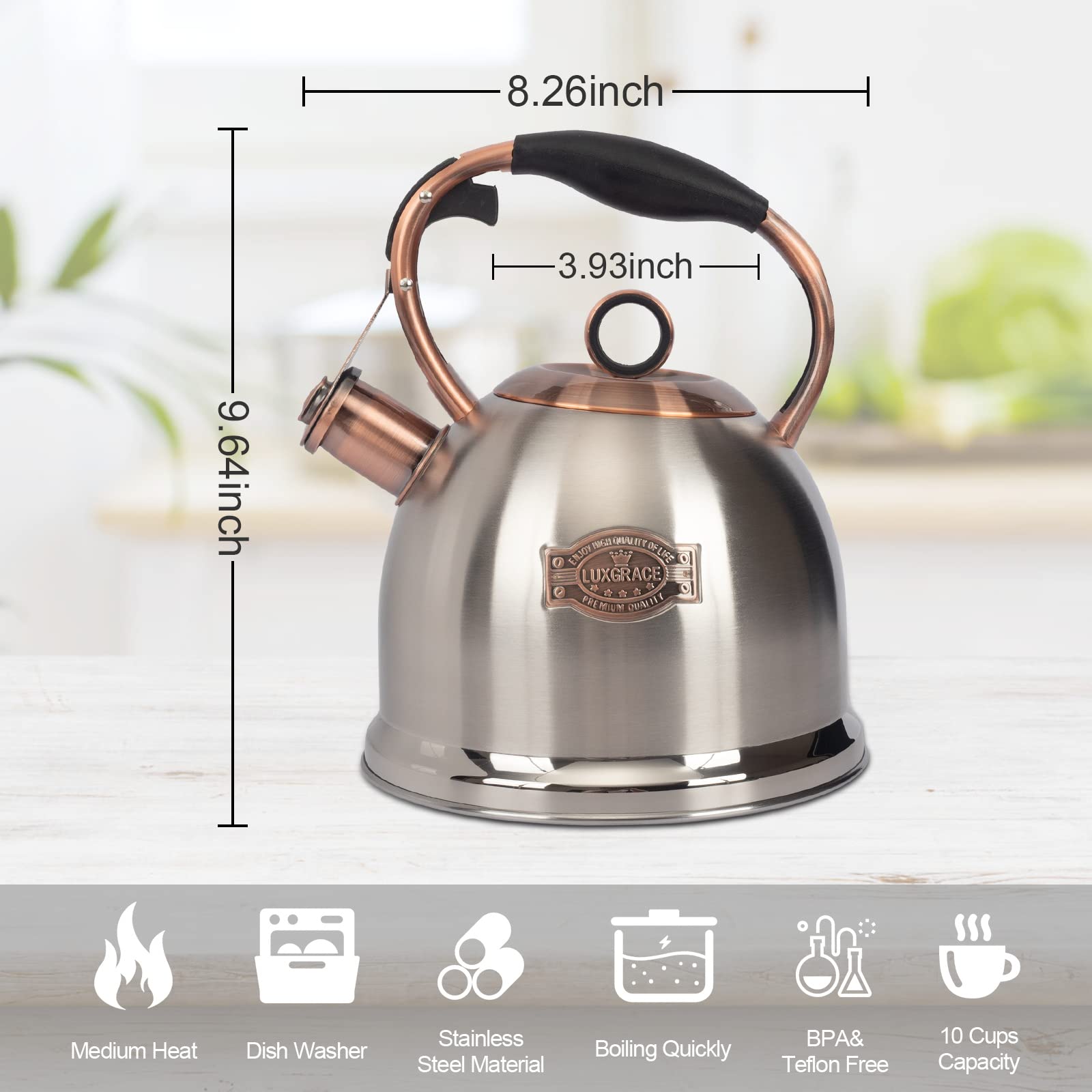 LUXGRACE pouring steaming water into mug highlighting controlled spill-free pour