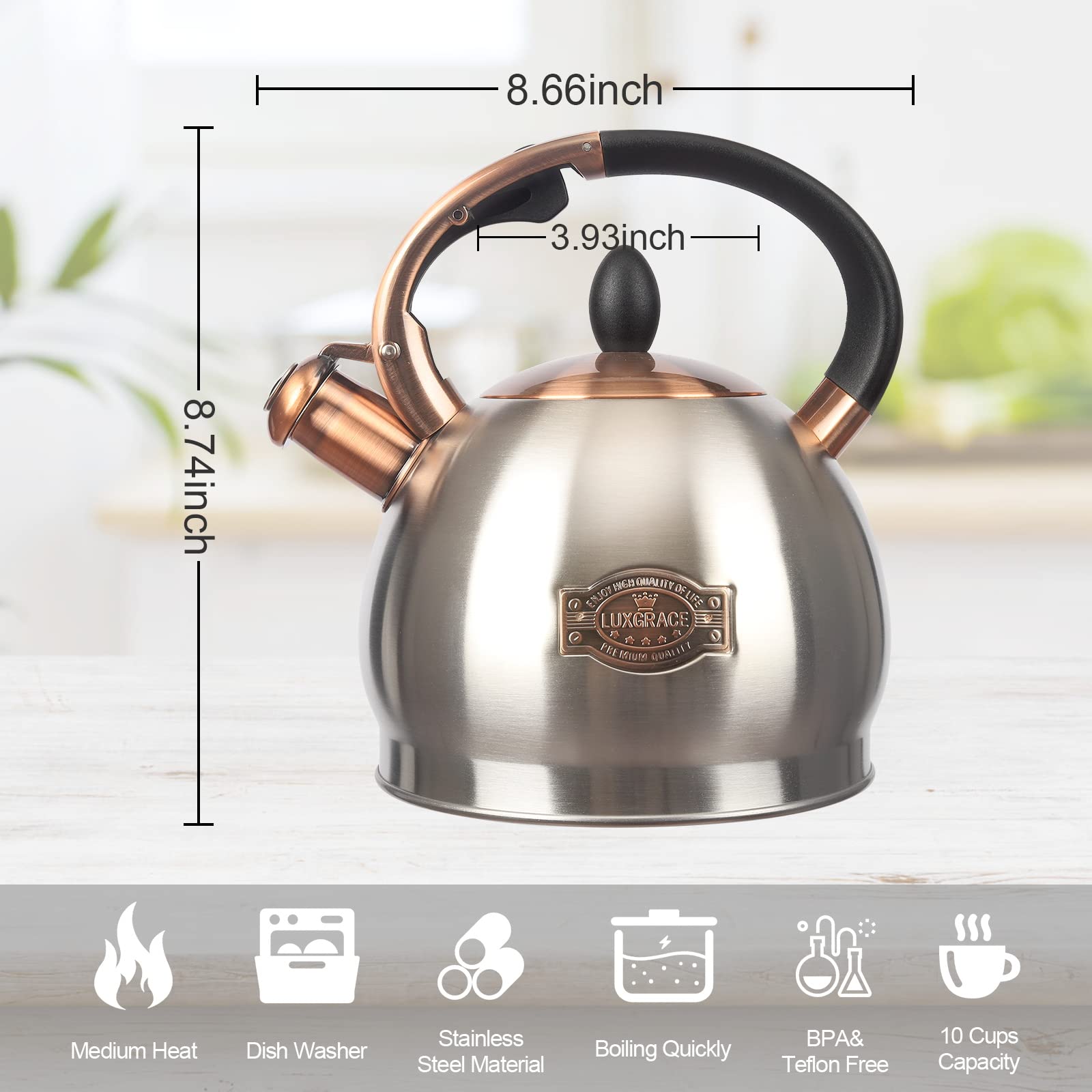 LUXGRACE size comparison next to mug illustrating 3-quart capacity