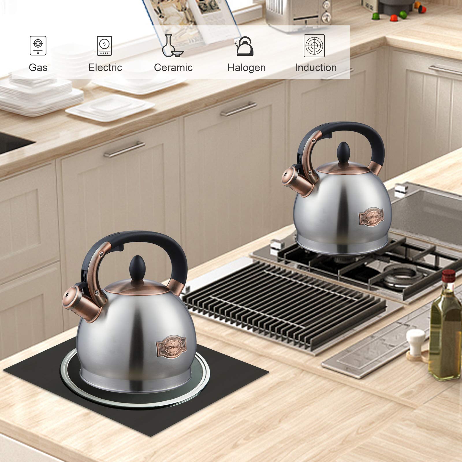 LUXGRACE next to mug showing 2.8 quart capacity scale benefit