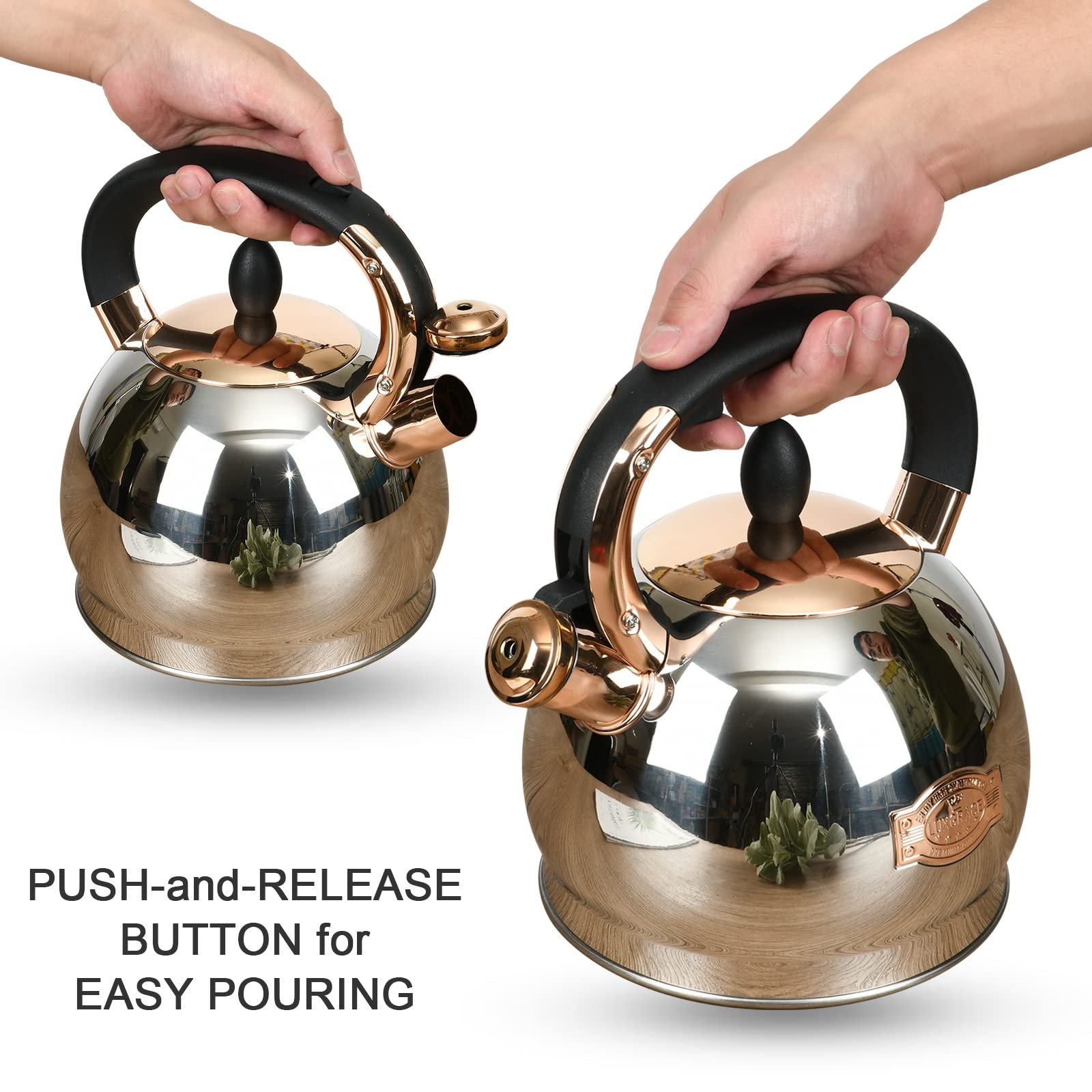 LUXGRACE spout and whistle mechanism highlighting audible boil reminder benefit