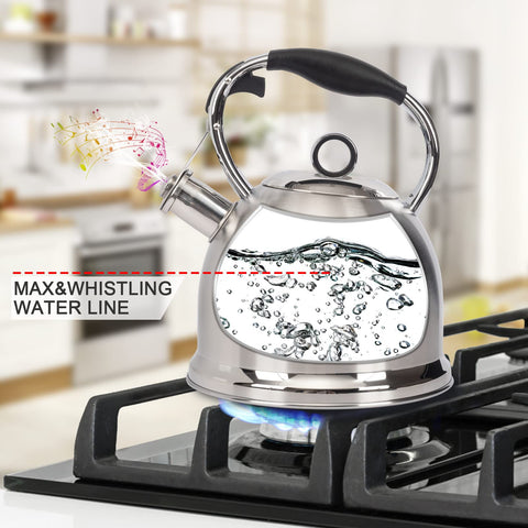 LUXGRACE whistling spout open with steam, audible-boil alert for hands-free kitchen benefit