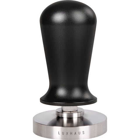 LuxHaus front view of tamper showing polished handle and flat base, improving consistency