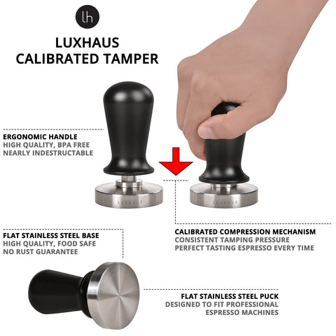 LuxHaus close-up of flat stainless steel base, durable and food-safe for reliable tamping
