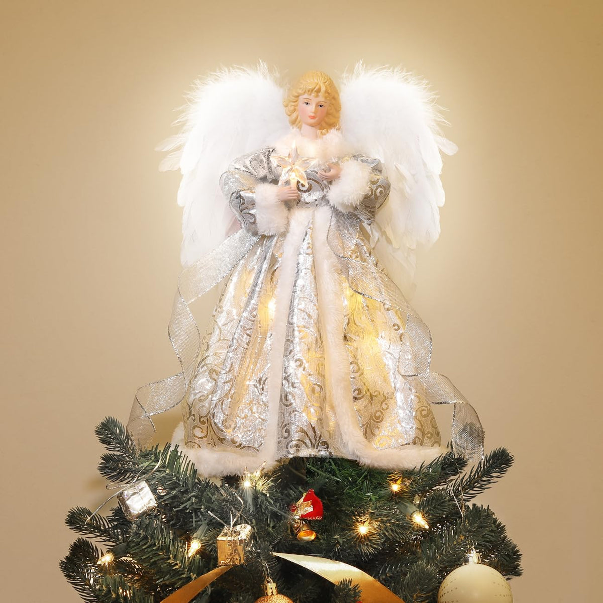 Luxspire angel topper front view showing design and warm glow benefit