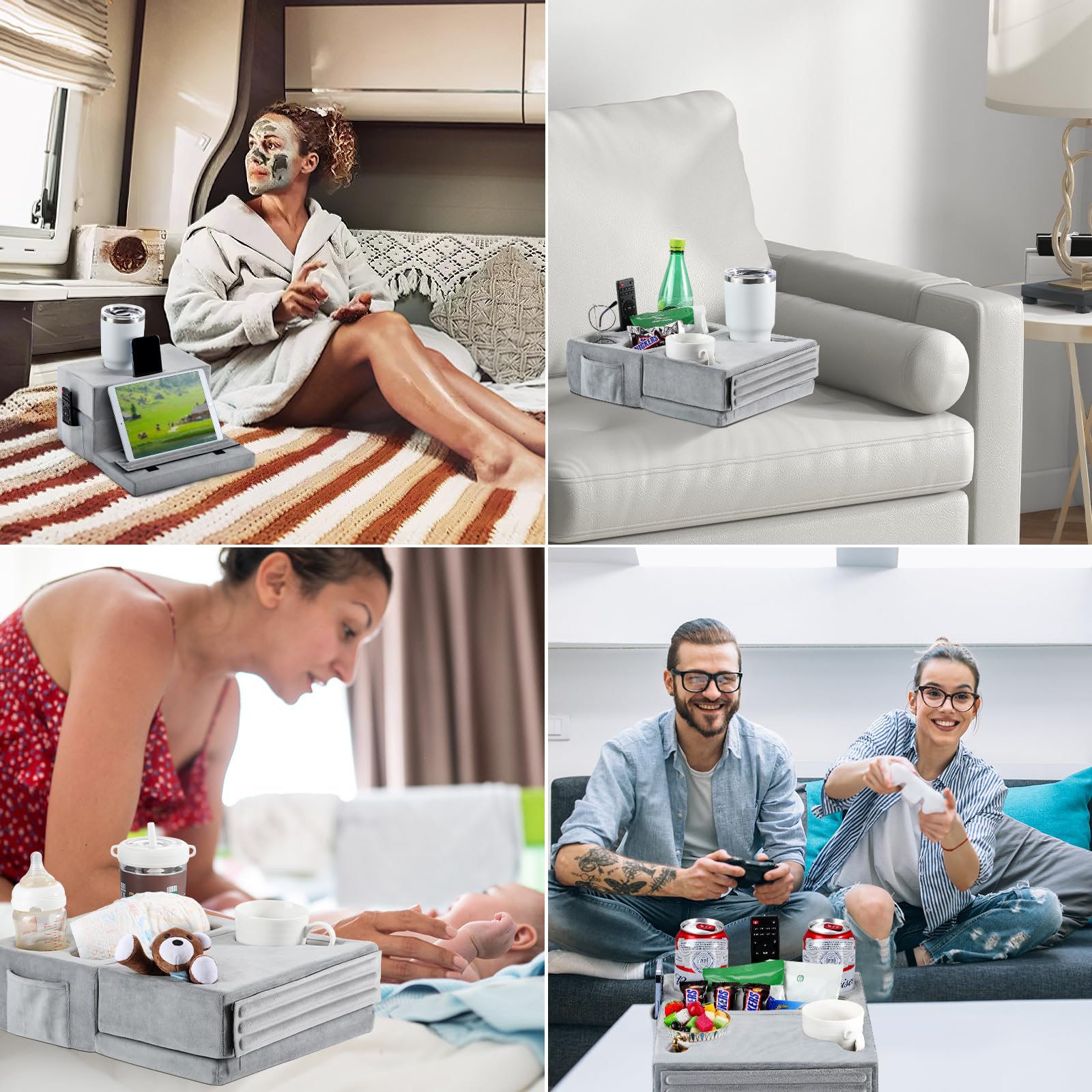 Luxspire holding drinks and remotes on sofa to prevent spills and clutter
