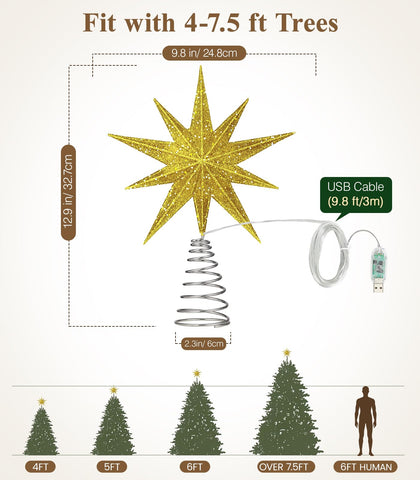 Luxspire installed on tree full view showing fit on mid-size tree and instant festive impact benefit