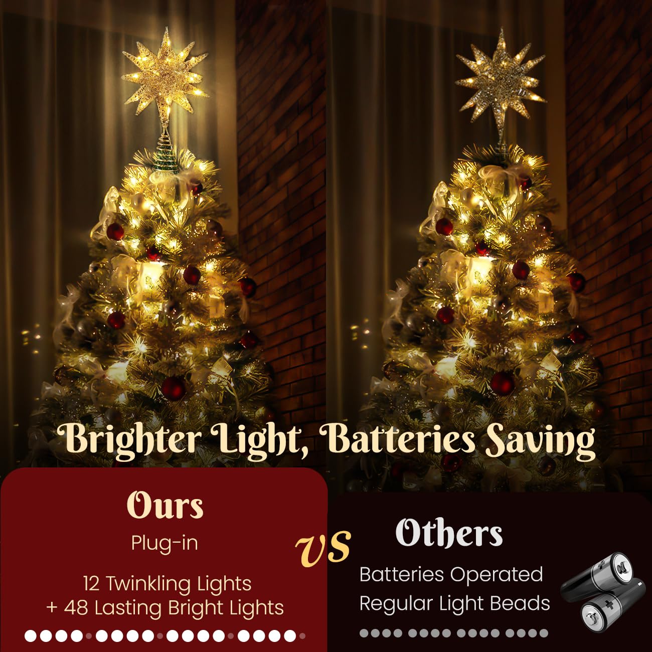 Luxspire detail of warm LED bulbs glowing for steady, cozy tree illumination