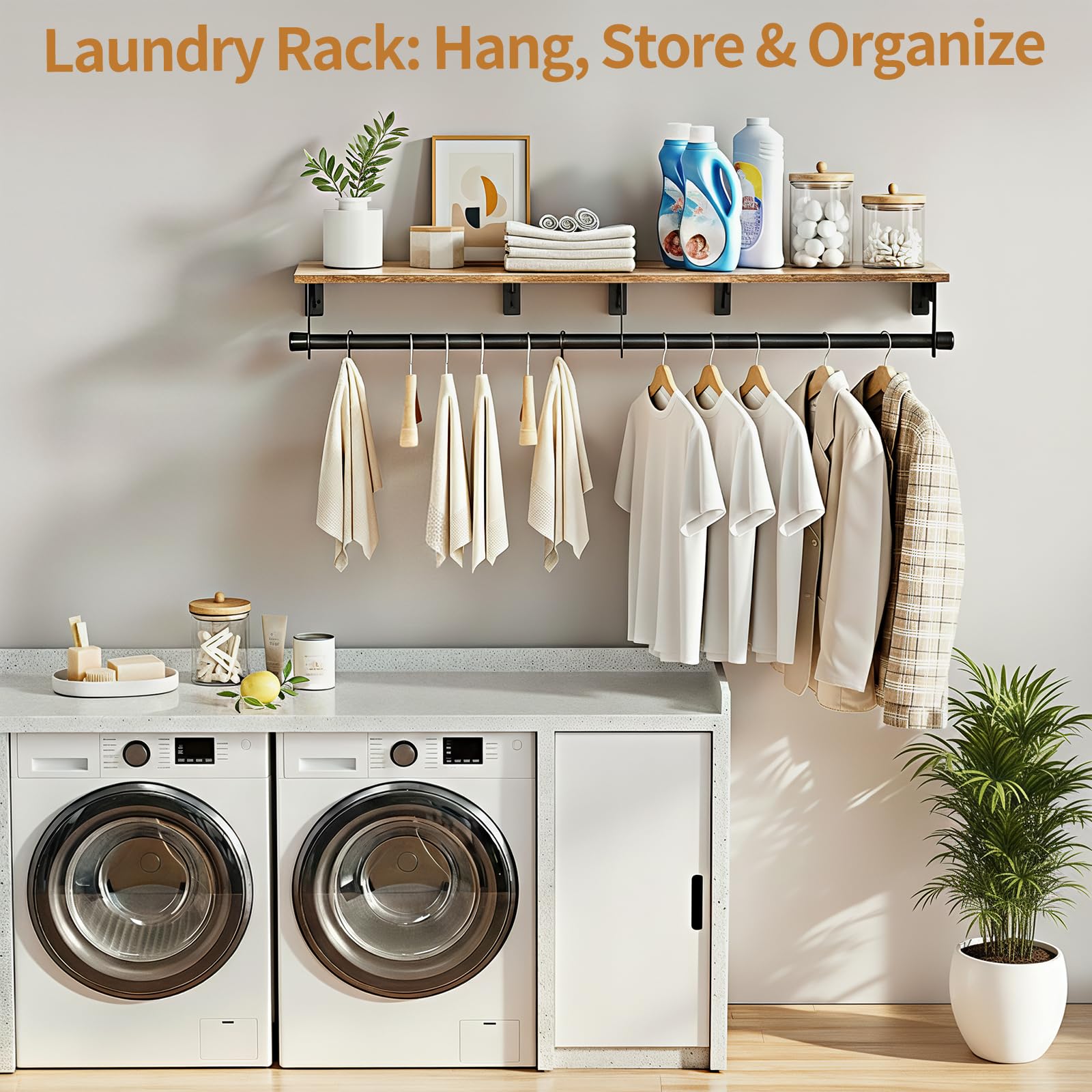 Luxspire rack next to hanger for scale showing 43.3-inch capacity and organization