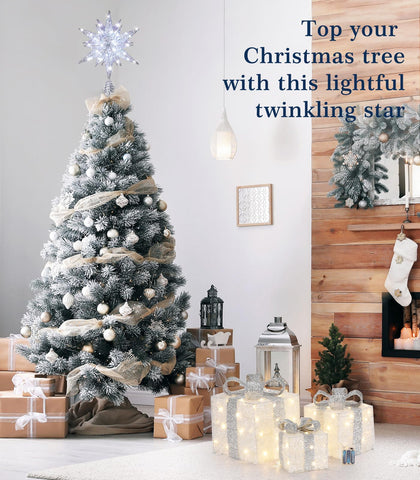 Luxspire star atop a 9ft tree showing proper scale and impressive presence