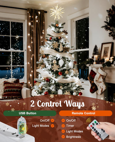 Luxspire topper on tree showing size proportion for 5 to 9 ft trees benefit fit