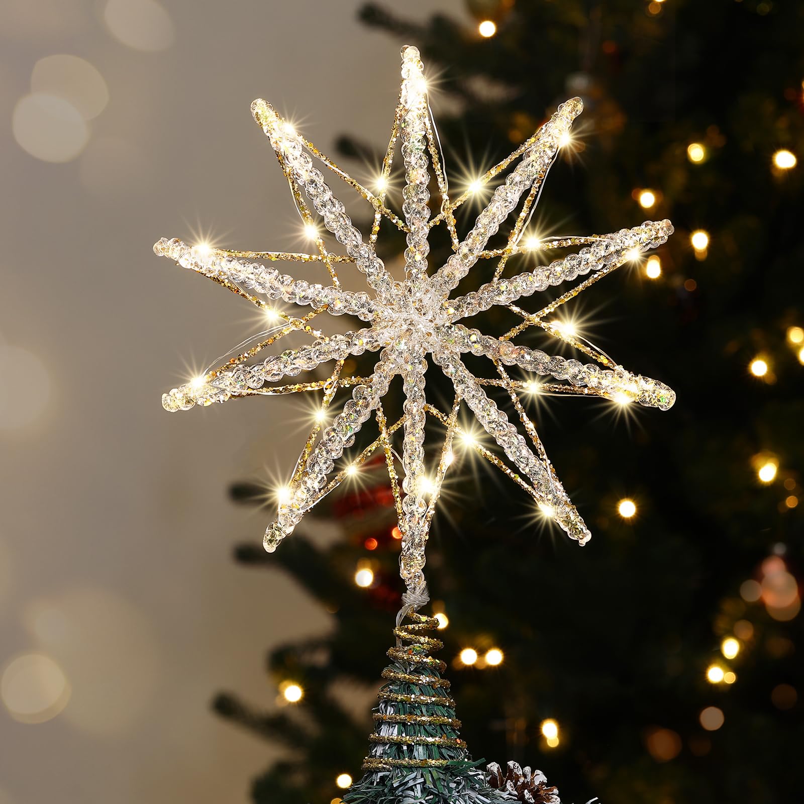 Luxspire front view star topper showing champagne sparkle and elegant finish