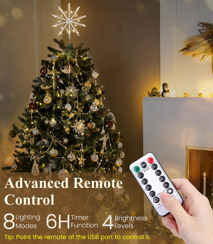 Luxspire installed atop a Christmas tree adding a polished festive focal point