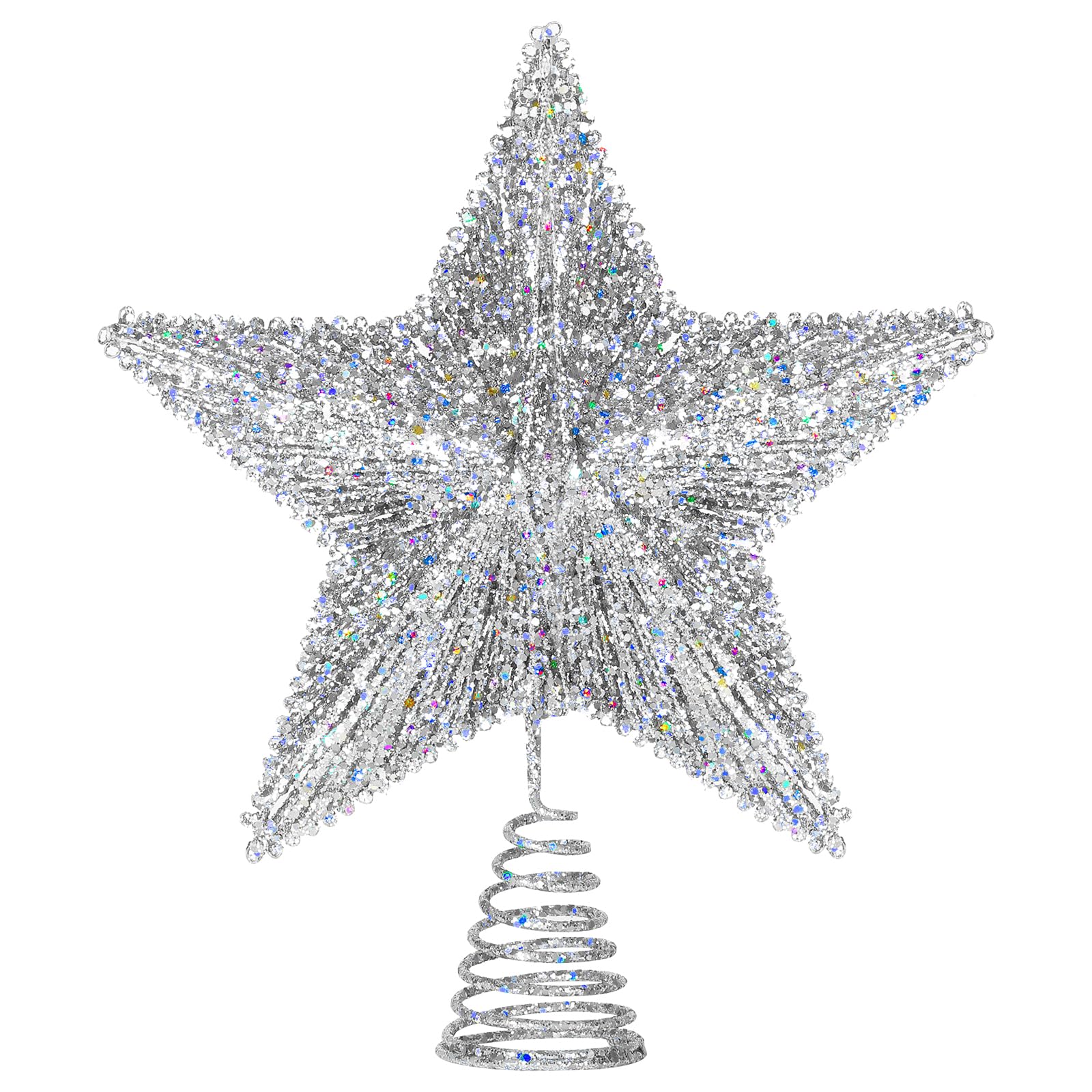 Luxspire star on tree crown providing balanced topper and polished holiday finish