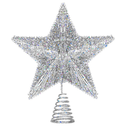 Luxspire star on tree crown providing balanced topper and polished holiday finish