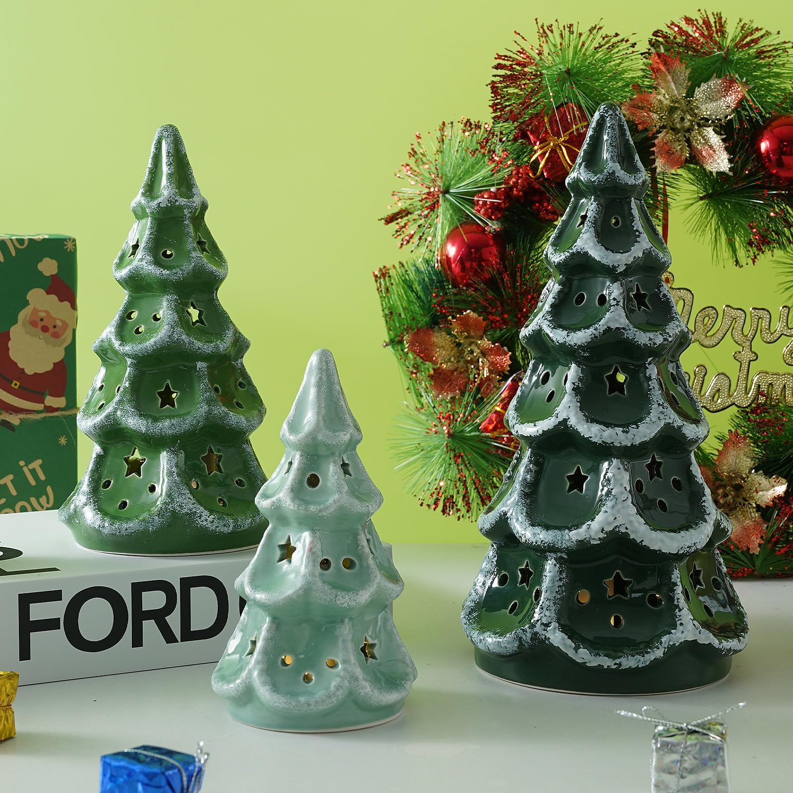 Luxstyra ceramic trees front view showing trio and warm glow benefit