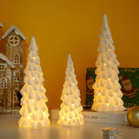 Luxstyra front view of three ceramic trees showing harmonious trio and glow