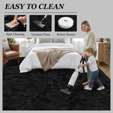Luxturiy child sitting on rug illustrating pet- and kid-friendly softness
