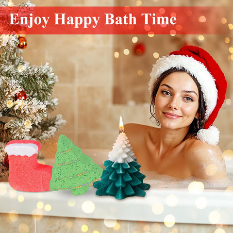 LUXULISH two Christmas-shaped bath bombs and tree scented candle, enhance home relaxation