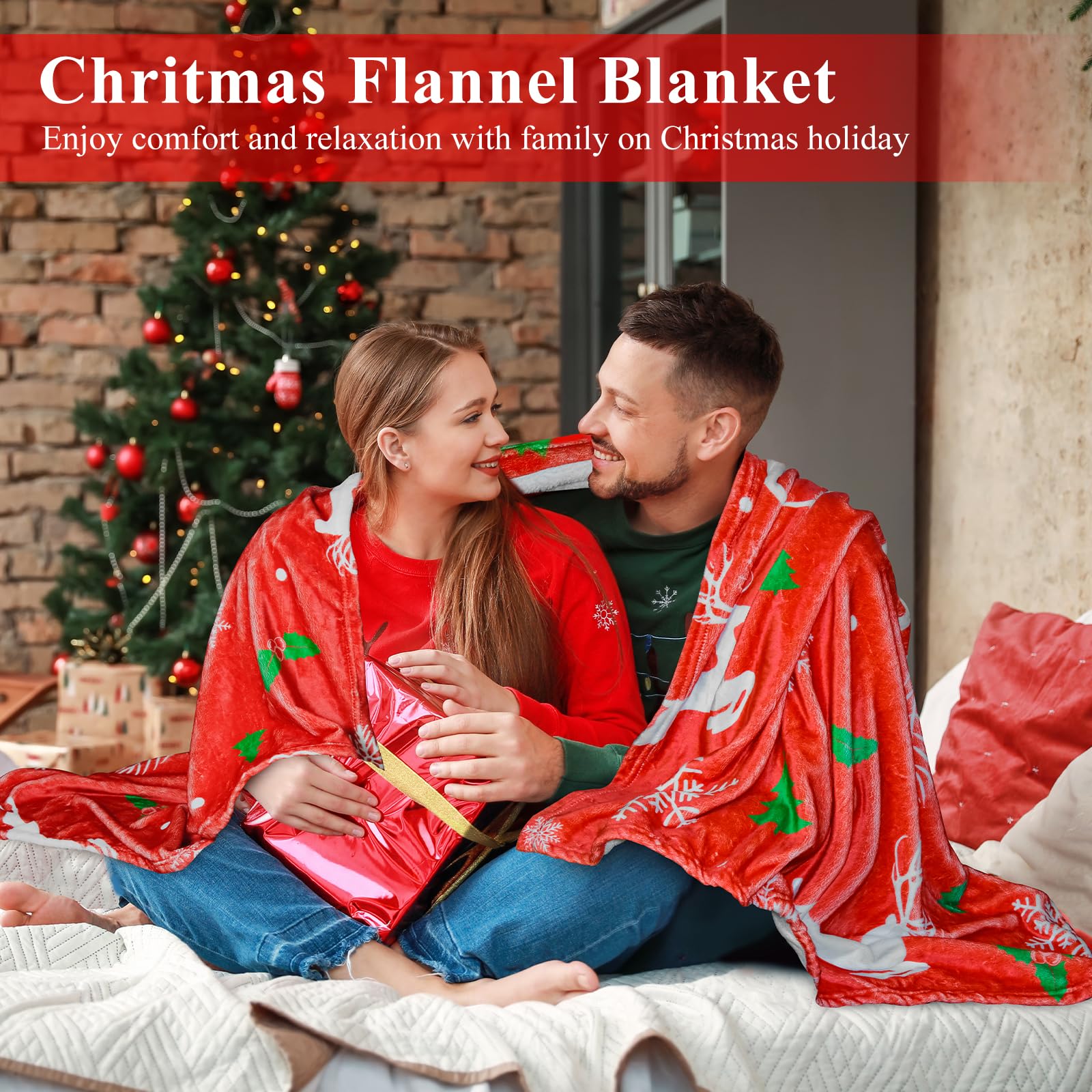 LUXULISH cozy flannel blanket folded to show texture and festive print for warm comfort